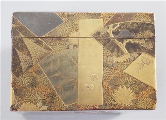 A fine Japanese multi-technique lacquer rectangular box, Meiji period, width 10.7cm